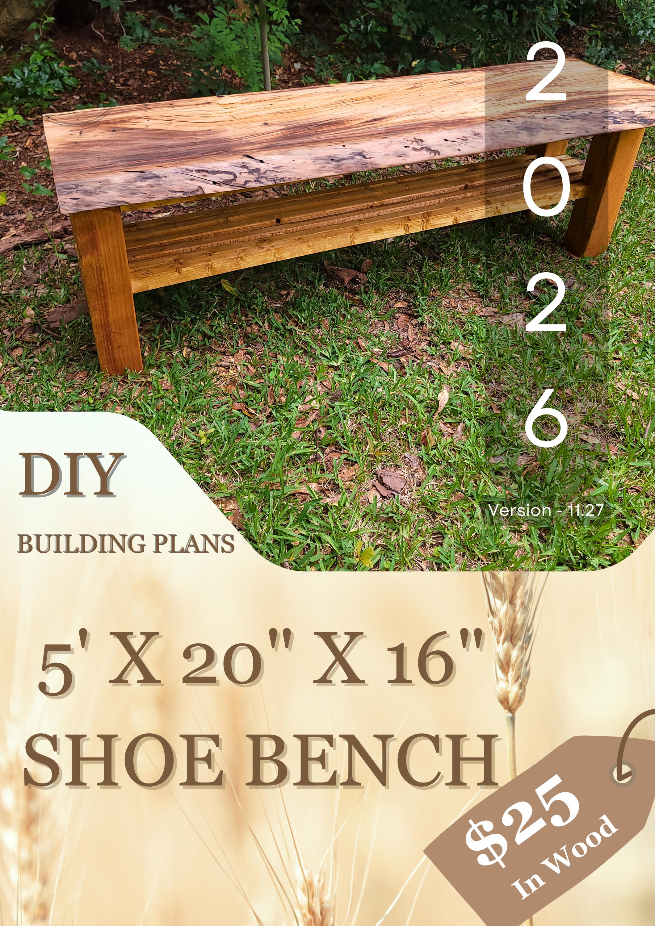 Slab Wood Shoe Bench Plans, 5-Foot Entryway Storage Bench, DIY Live Edge Style PDF Digital Download image 2