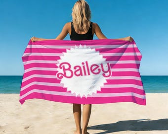 Spersonalizowany ręcznik plażowy Barbie, ręcznik plażowy Let's Go Party, ręcznik basenowy dla dzieci, prezent urodzinowy, wycieczka dla dziewczynek, prezent na wieczór panieński, upominki na przyjęcie urodzinowe