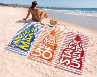 Personalized College Pennant Beach Towel, High School Graduation Gift, Custom University Spirit Pool Towel, Class of 2026 Grad Keepsake