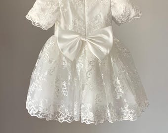 Ivory flowwer girl dress lace tulle short sleeves bridesmaid MJ10