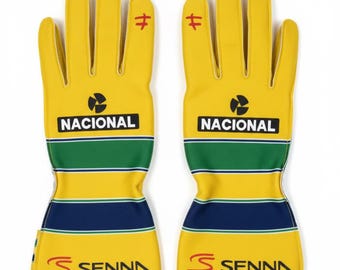 Guantes de carreras con homenaje a Ayrton Senna: estilo F1, karting y simulación