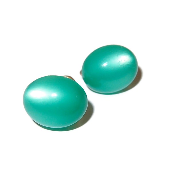 Oblong Aqua Moonglow Screw-back Earrings