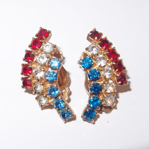 Red White and Blue July 4th Vintage Rhinestone Cl… - image 1
