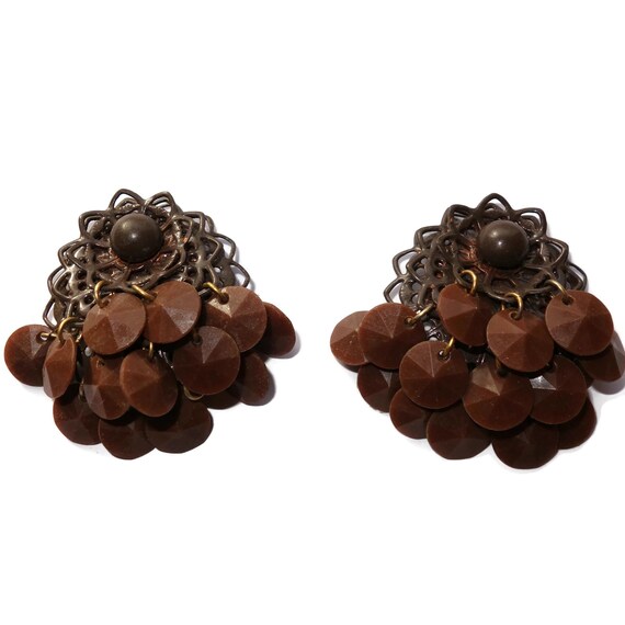 LARGE Brown Plastic Bead Dangle Earrings - image 2