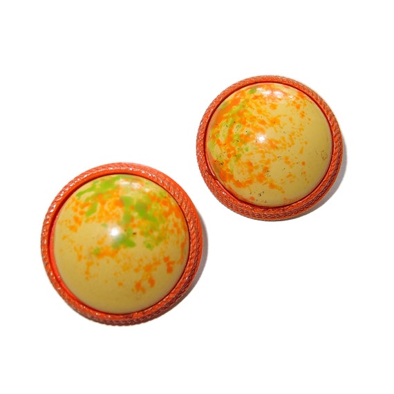 BLOWOUT SALE Orange Yellow Marble Clip-on Earrings - image 1