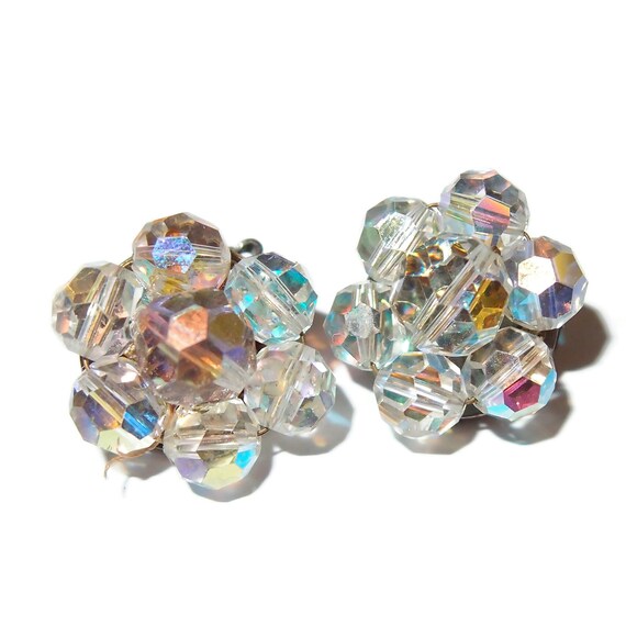 Aurora Borealis Crystal Clip-on Vintage Earrings - image 2