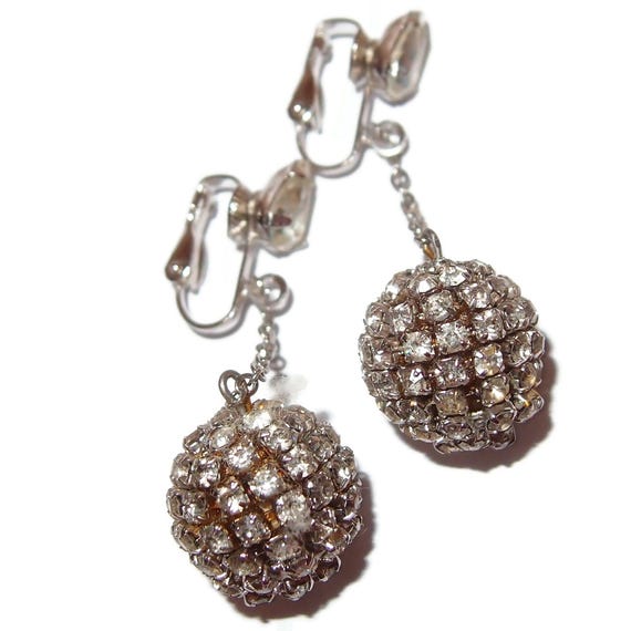 LARGE Prong Set Rhinestone Bead Dangle Earrings - image 2