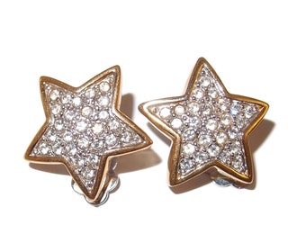 Paved Rhinestone Star Vintage Clip-on Earrings