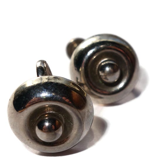 Small Button Silver-tone  Stud Screw-back Earrings - image 2