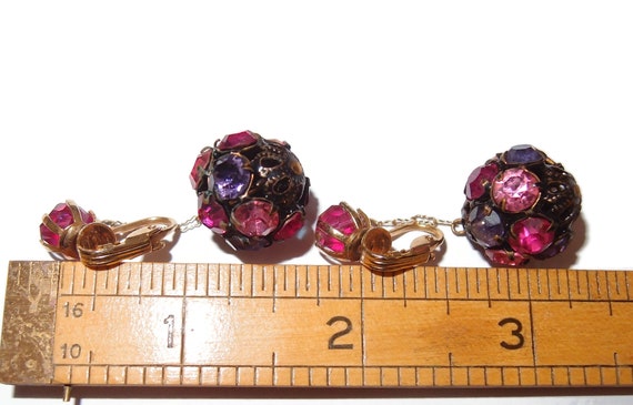 Dangle Purple Pink Rhinestone Vintage Earrings - image 3