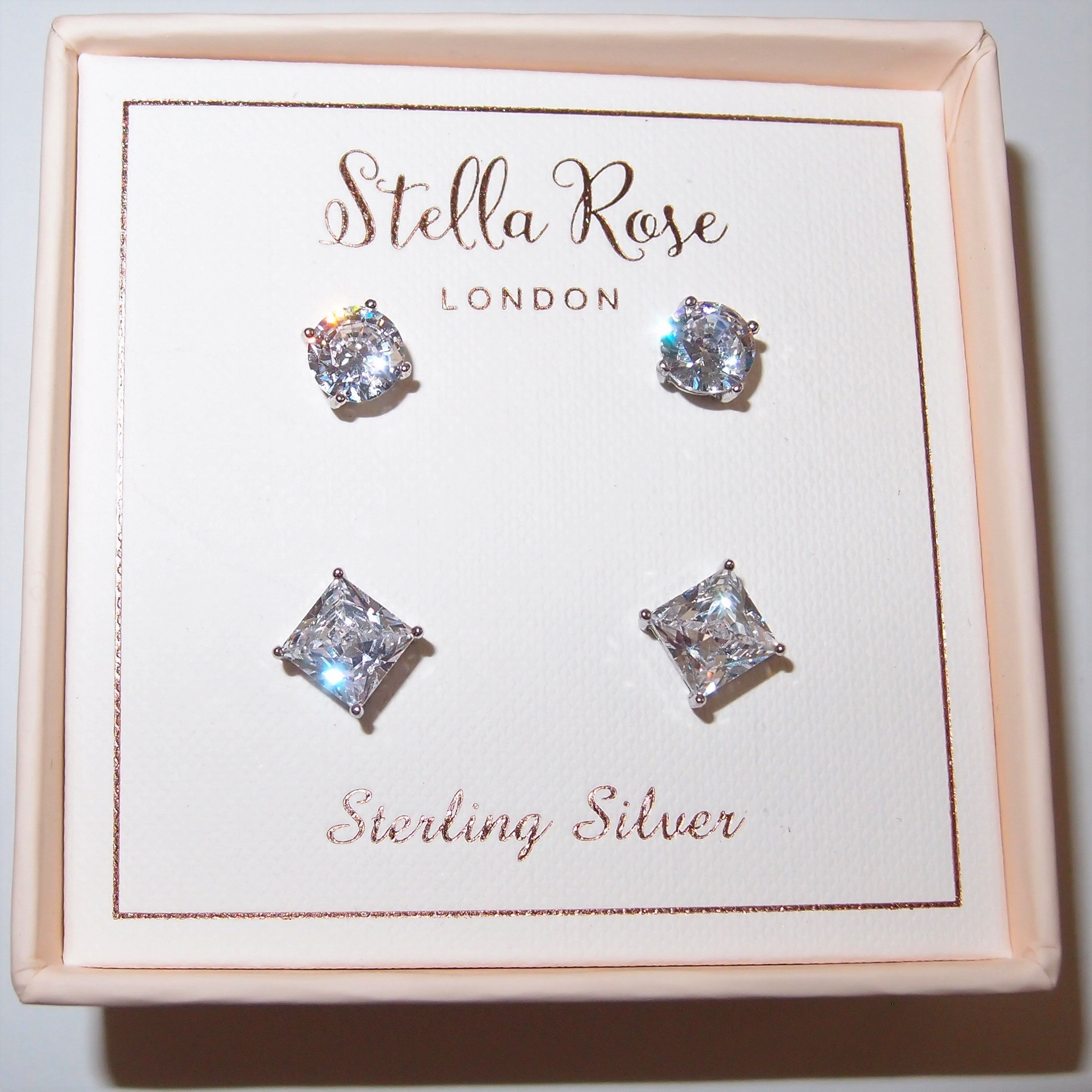 Stella Rose London Sterling Silver CZ Stud Earring Set Boxed