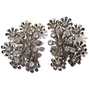 Large Rhinestone Flower Cluster Vintage  Earrings