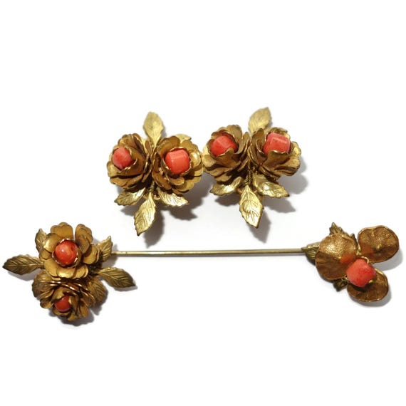 Early MIRIAM HASKELL Coral Berry Pin Earring Set - Etsy