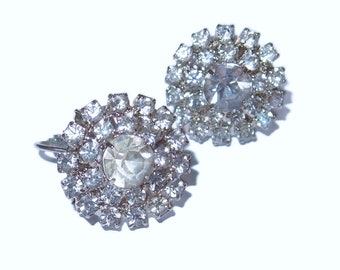 Clear Rhinestone Cluster Clip-on Vintage Earrings