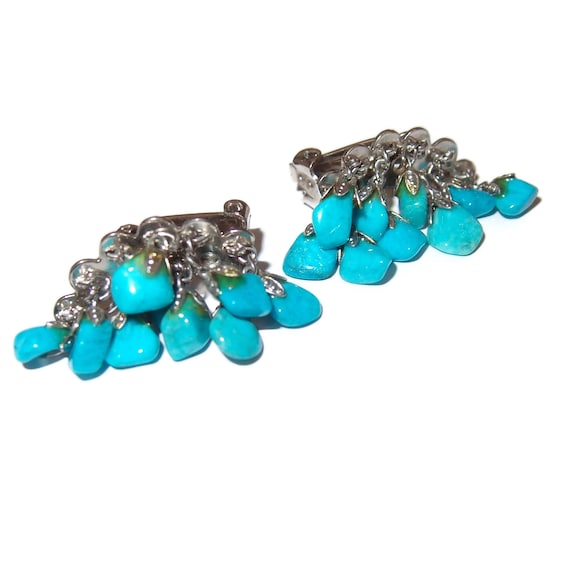 Dangle Turquoise Nugget Stone Vintage Earrings - image 2