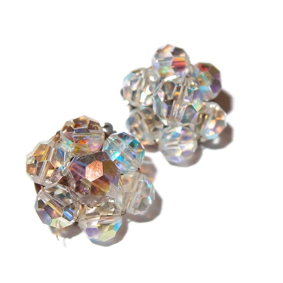 Aurora Borealis Crystal Clip-on Vintage Earrings - image 1