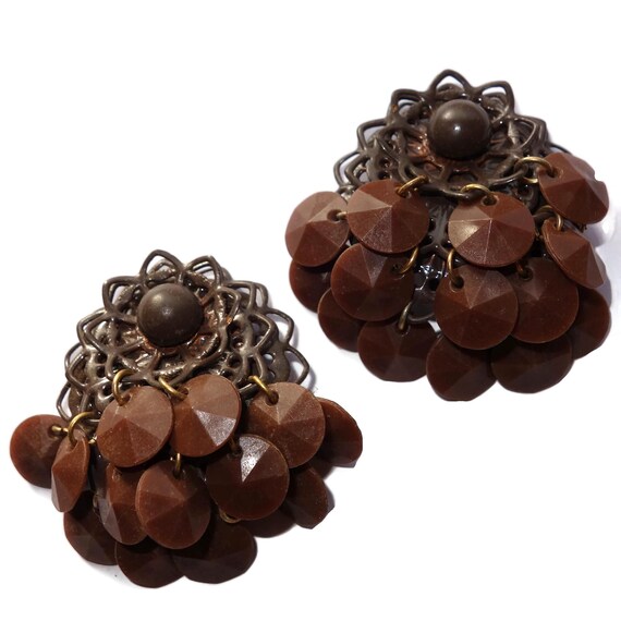 LARGE Brown Plastic Bead Dangle Earrings - image 1