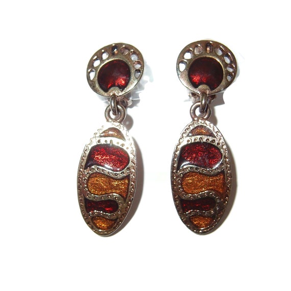 Gripoix Red and Gold Dangle Vintage Earrings - image 2