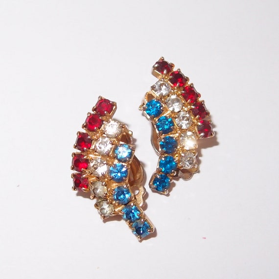 Red White and Blue July 4th Vintage Rhinestone Cl… - image 2