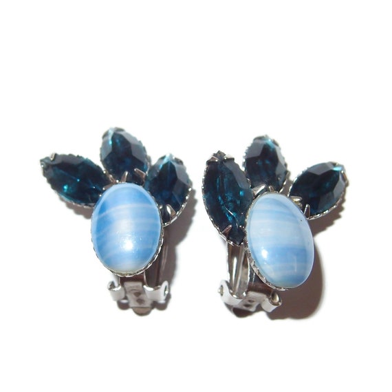 Powder Blue Glass and Sapphire Rhinestone Vintage… - image 2