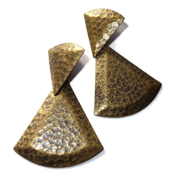 LARGE Hammered Triangle Dangle Earrings - image 1