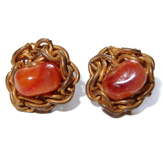 MIRIAM HASKELL Chain and Agate Clip-on Earrings - image 1