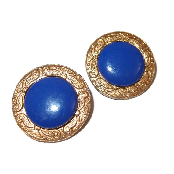 BLOWOUT SALE Chunky Blue Center Vintage Earrings - image 2