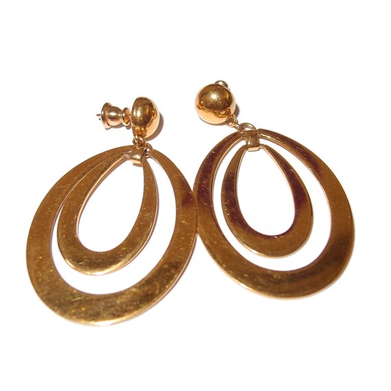 Double Hoop Drop Gold-tone Post Vintage Earrings