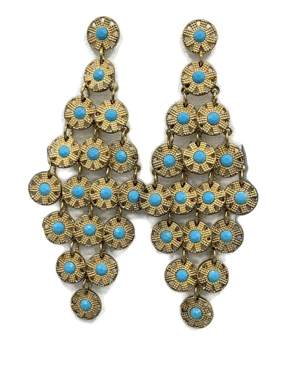 LARGE Dangle Turquoise Post Earrings - image 2