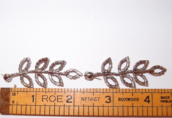 Dangle Rhinestone Open Leaf Post Earrings - image 3