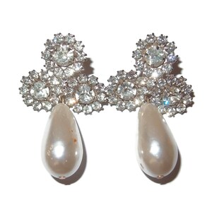 Eveningwear Rhinestone Pearl Drop Post Earrings