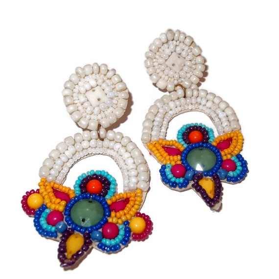 LARGE Pave Bead Drop Artesian Post Earrings - image 2