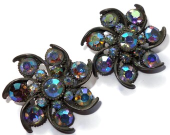 Boucles D'Oreilles Vintage Pendantes En Velours Et Strass - Clips, Occasion