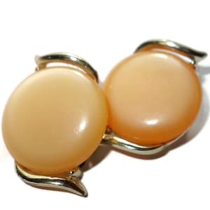 Beige and Gold-tone Button 60s Clip-on Earrings