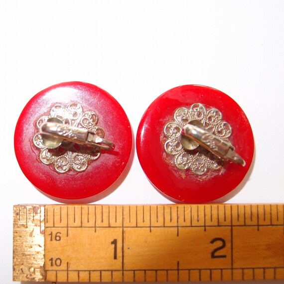 Early CORO Large Red Plastic Button Earrings - image 3