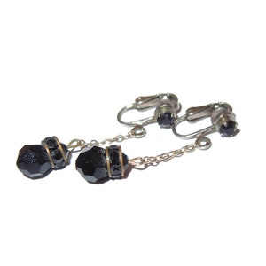 Black Rondell and Facet Crystal Dangle Vintage Earrings