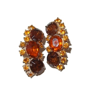 Gold Brown Root Beer Rhinestone Elongated Earrings