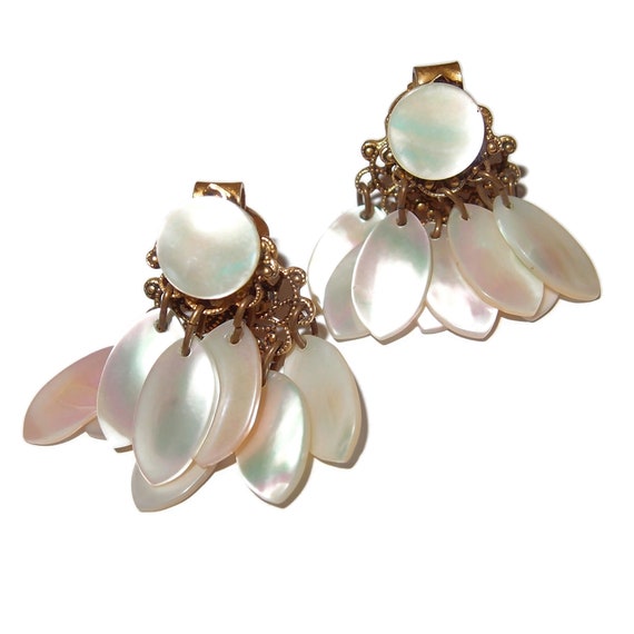 Gorgeous Mother of Pearl Dangle Cha Cha Earrings - image 2