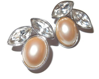 YSL Yves St Laurent Pearl and Crystal Clip-on Earrings