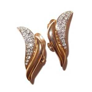 Gold-tone Swirl Rhinestone Vintage Clip-on Earrings