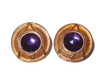 Purple Cabochon Vintage Clip-on Earrings