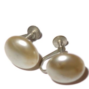 Faux Pearl Button Screw-back Earrings