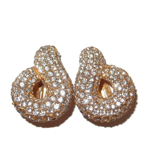 LARGE Pave' Rhinestone 80s Clip-on Earrings - image 2