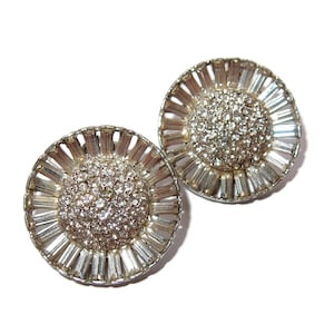 Round Baguette Rhinestone BOUCHER Earrings