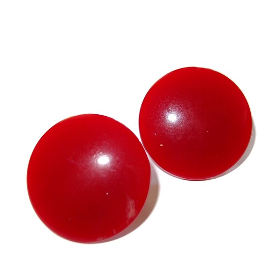 Early CORO Large Red Plastic Button Earrings - image 2