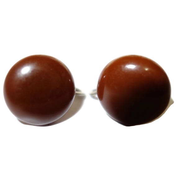 Brown Bakelite Button Earrings - image 1