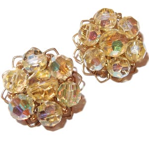 Yellow Crystal Cluster Beaded Vintage Earrings