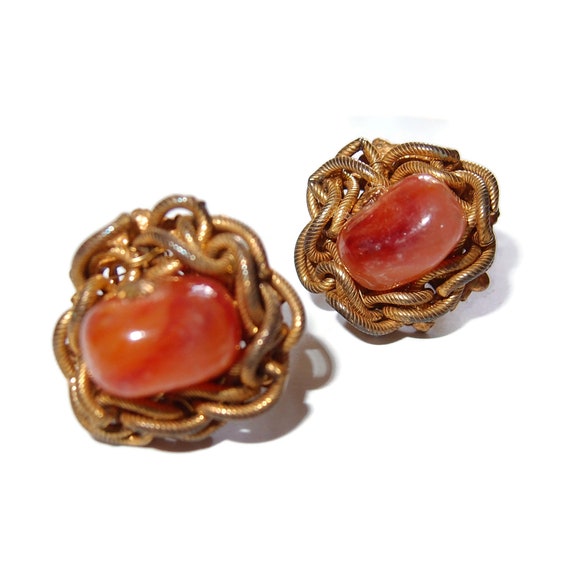 MIRIAM HASKELL Chain and Agate Clip-on Earrings - image 2