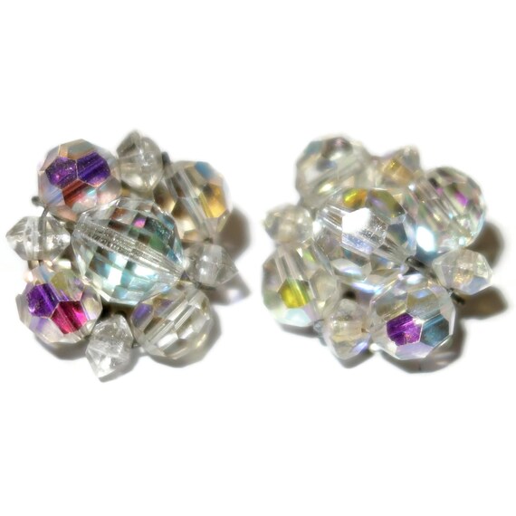 Colorful Aurora Borealis Crystal Vintage Earrings