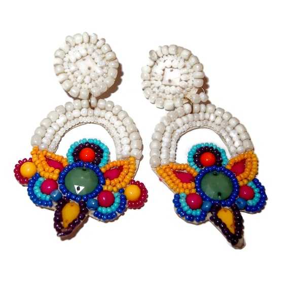 LARGE Pave Bead Drop Artesian Post Earrings - image 1